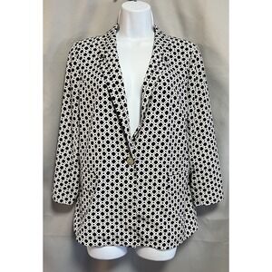 Anthropologie CARTONNIER Size Medium Blue & White Satin Diamond‎ Print Blazer